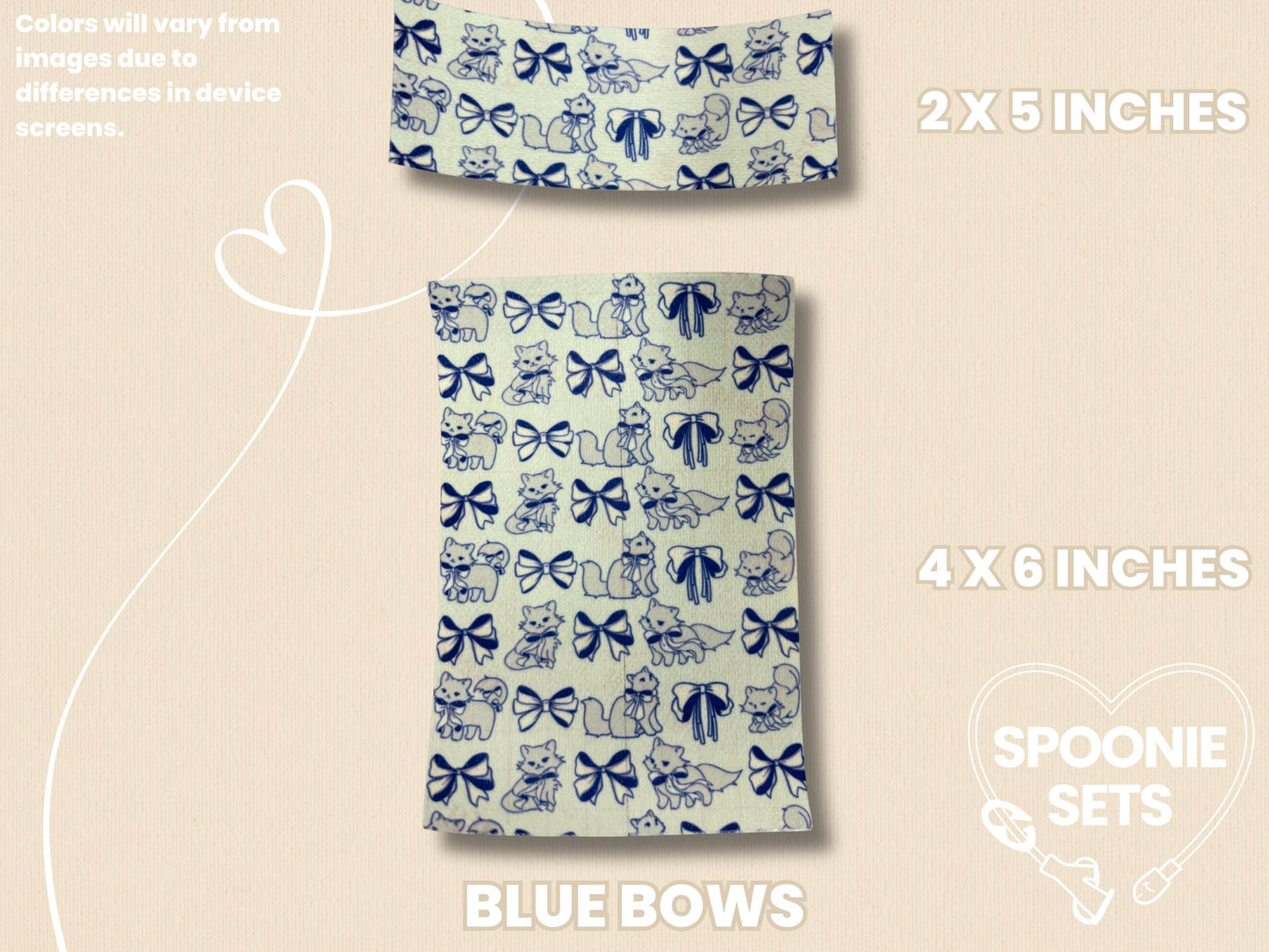 Cats Tubie Tape: Paws, Orange, Bows - Decorative Feeding Tube & Central Line Tape-5-TPE-4X6-015-003-Blue Bows-4 x 6 Inches-Spoonie Sets