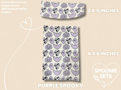 Halloween Tubie Tape: Cookies, Pumpkins, Ghosts, Potions for NG/NJ Feeding Tube/Central Line-7-TPE-4X6-005-005-Purple Spooky-4 x 6 Inches-Spoonie Sets