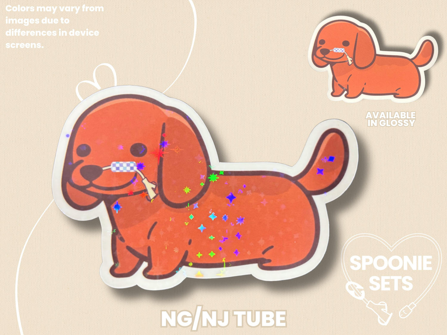 Tubie Dachshund Dog Sticker: G/GJ/J NG/NJ Feeding Tube Awareness - Spoonie Gift-3-STK-GLO-002-001-NG/NJ Tube-Glossy-Spoonie Sets