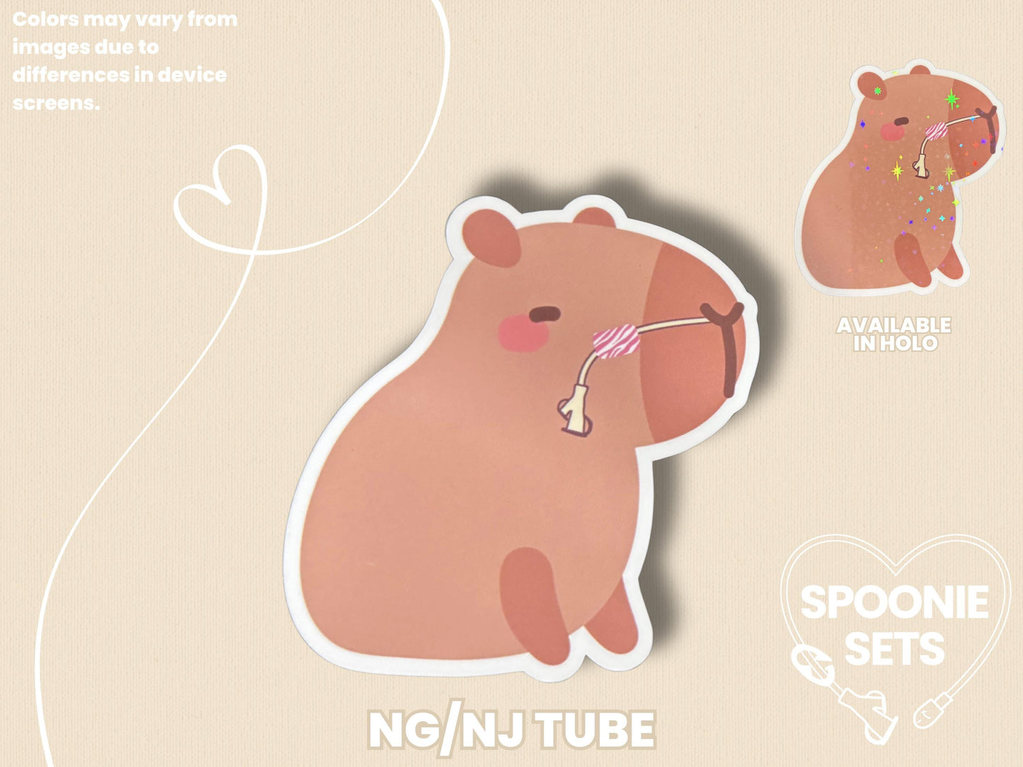 Tubie Capybara Sticker: G/GJ/J NG/NJ Feeding Tube Awareness - Spoonie Gift-3-STK-GLO-002-003-NG/NJ Tube-Glossy-Spoonie Sets