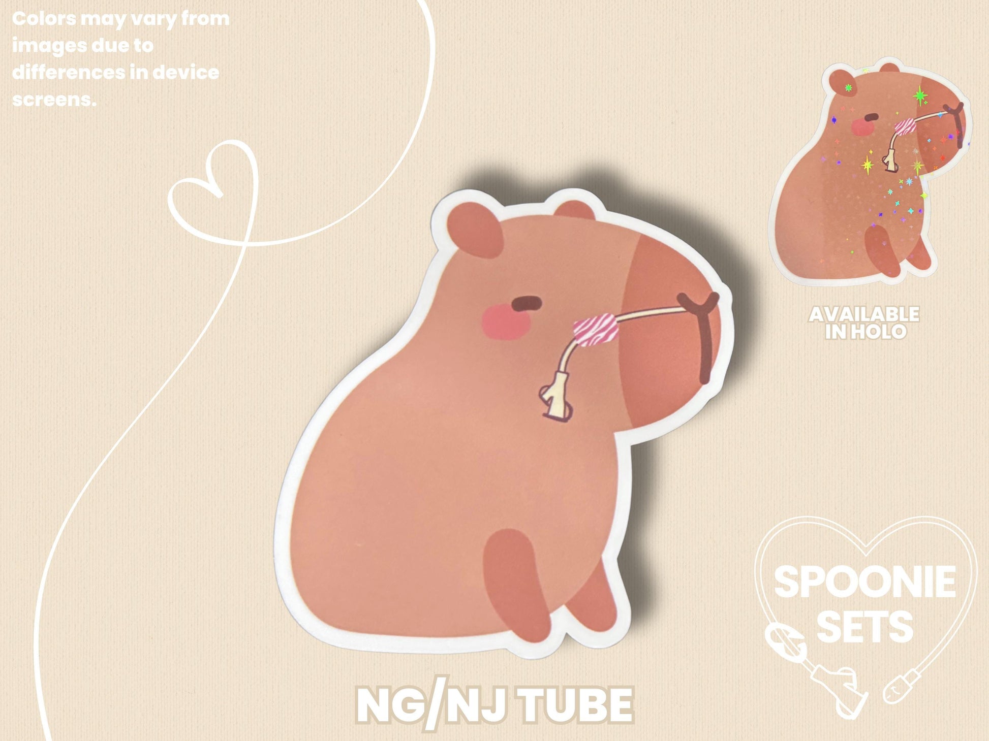 Tubie Capybara Sticker: G/GJ/J NG/NJ Feeding Tube Awareness - Spoonie Gift-3-STK-GLO-002-003-NG/NJ Tube-Glossy-Spoonie Sets