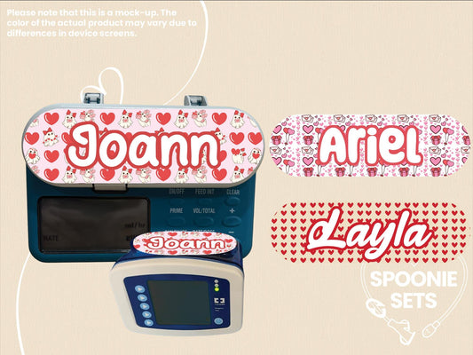 Valentine's Day Feeding Tube Pump Sticker: Cupid Ghosts, Love Letter, Cream Hearts