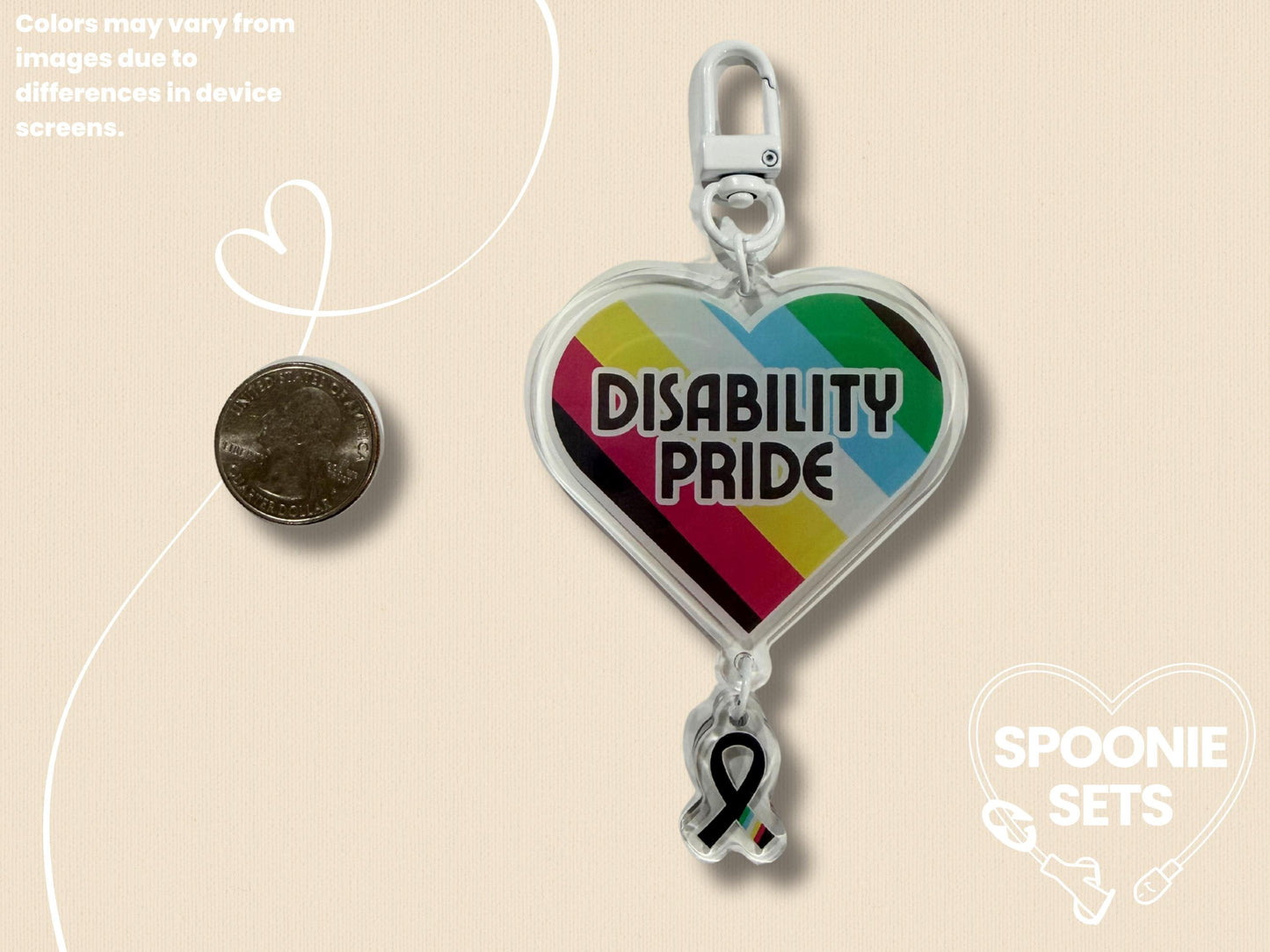 Disability Pride Heart Acrylic Charm Keychain: Awareness Ribbon-2-Spoonie Sets