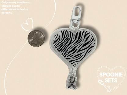 Zebra Print Heart Acrylic Charm Keychain: Rare Disease and EDS Ehlers Danlos Awareness-2-Spoonie Sets