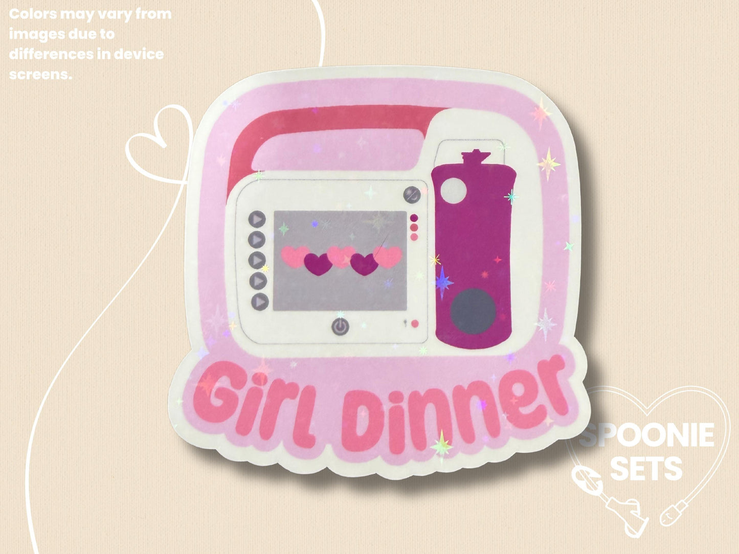 Girl Dinner Omni Feeding Tube Pump Sticker: Holo Glitter Tubie Decal