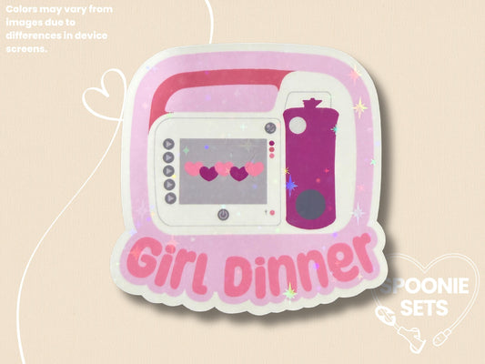 Girl Dinner Omni Feeding Tube Pump Sticker: Holo Glitter Tubie Decal
