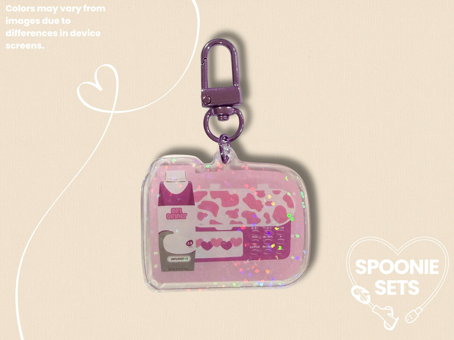 Girl Dinner Acrylic Keychain: Tubie Feeding Tube Pump and Formula Charm-2-Spoonie Sets