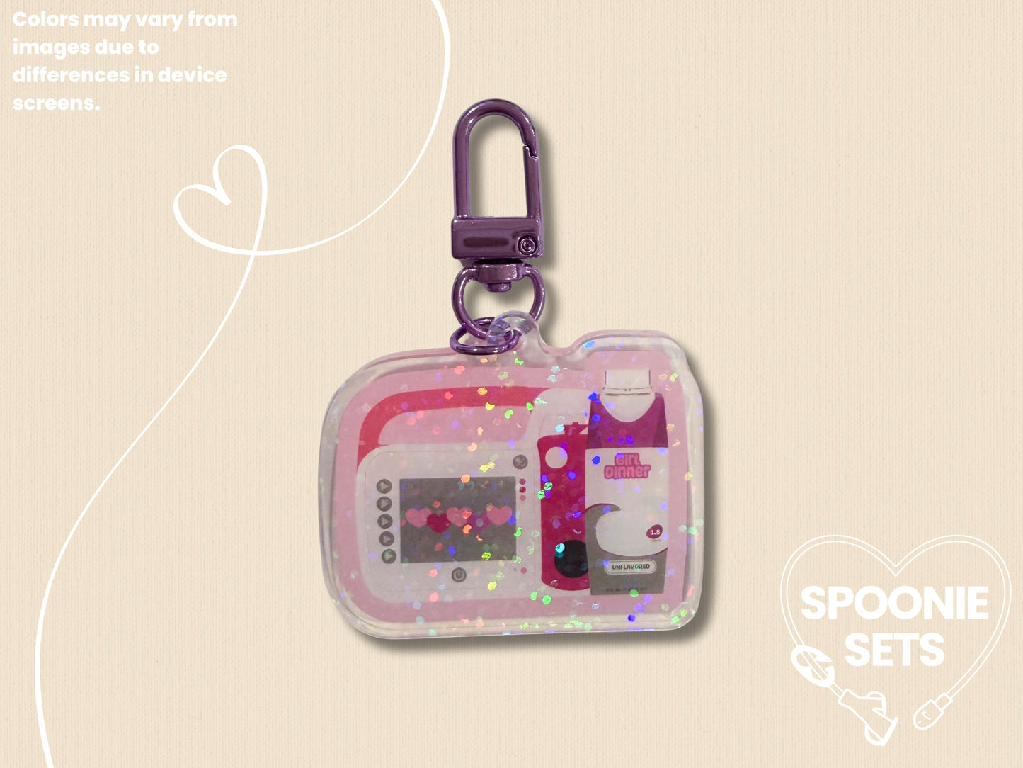 Girl Dinner Acrylic Keychain: Tubie Feeding Tube Pump and Formula Charm-3-Spoonie Sets