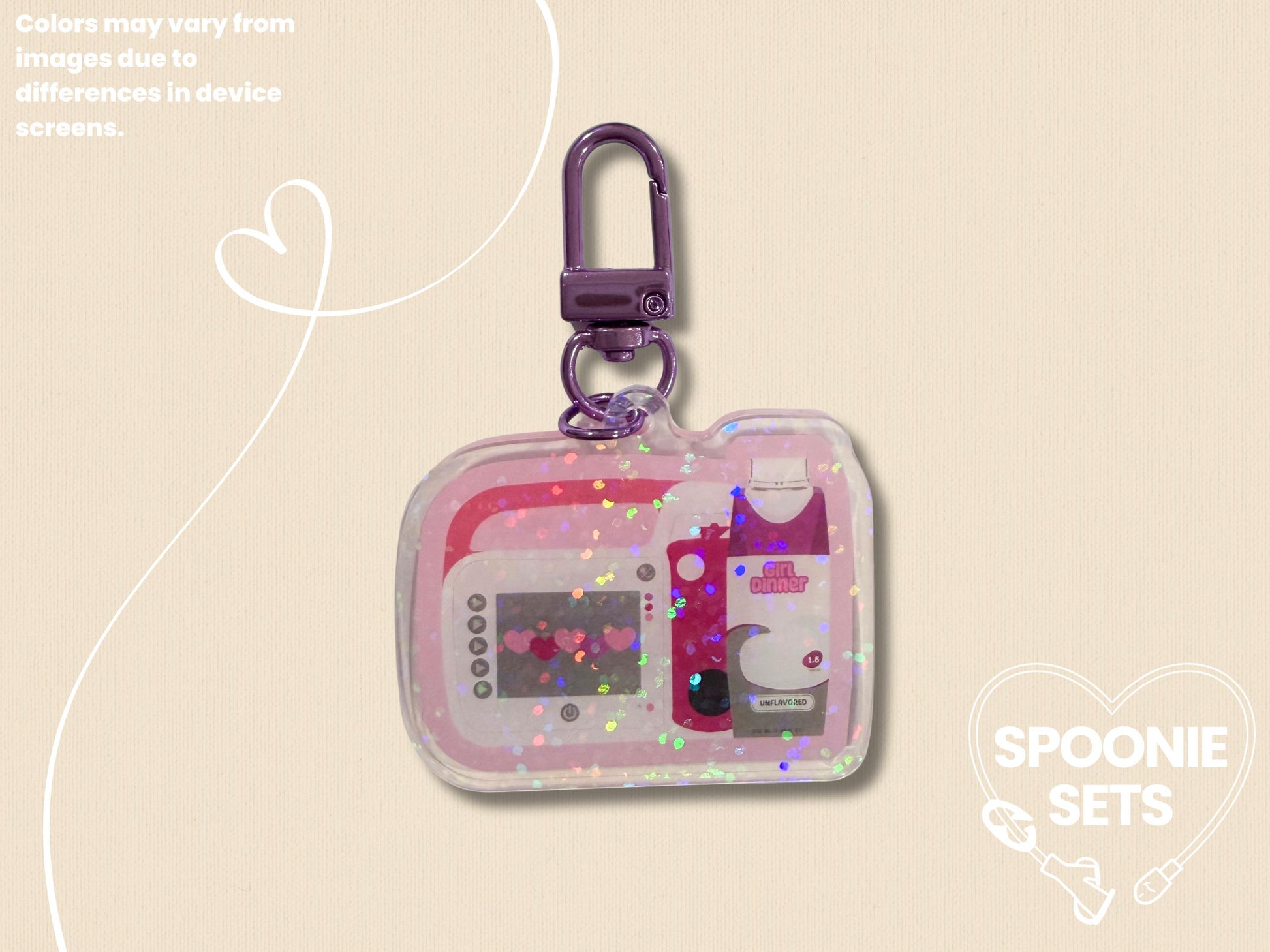 Girl Dinner Acrylic Keychain: Tubie Feeding Tube Pump and Formula Charm-3-Spoonie Sets