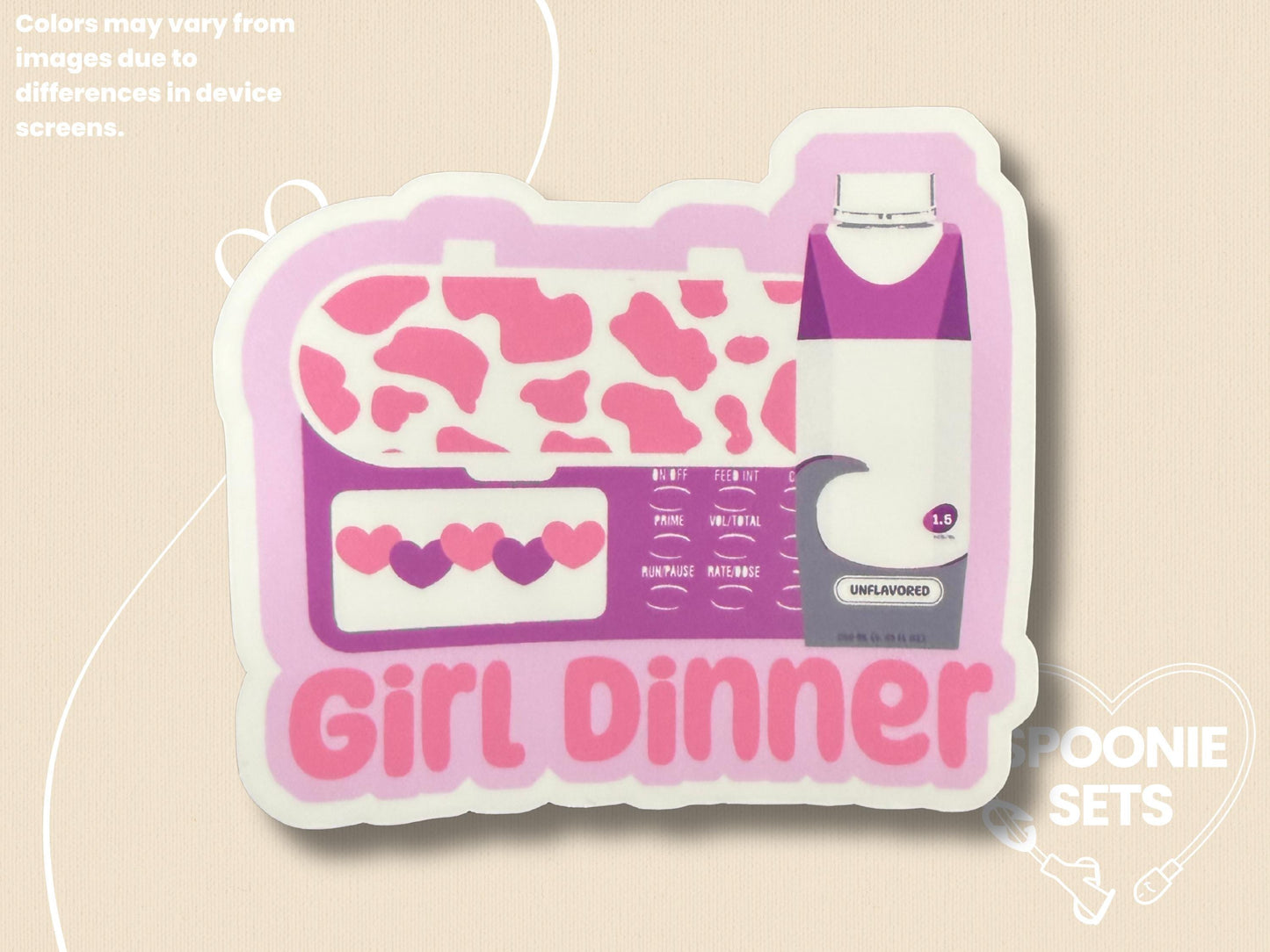 Girl Dinner Infinity Feeding Tube Pump and Formula Sticker: Holo Glitter Tubie Decal-2-Spoonie Sets