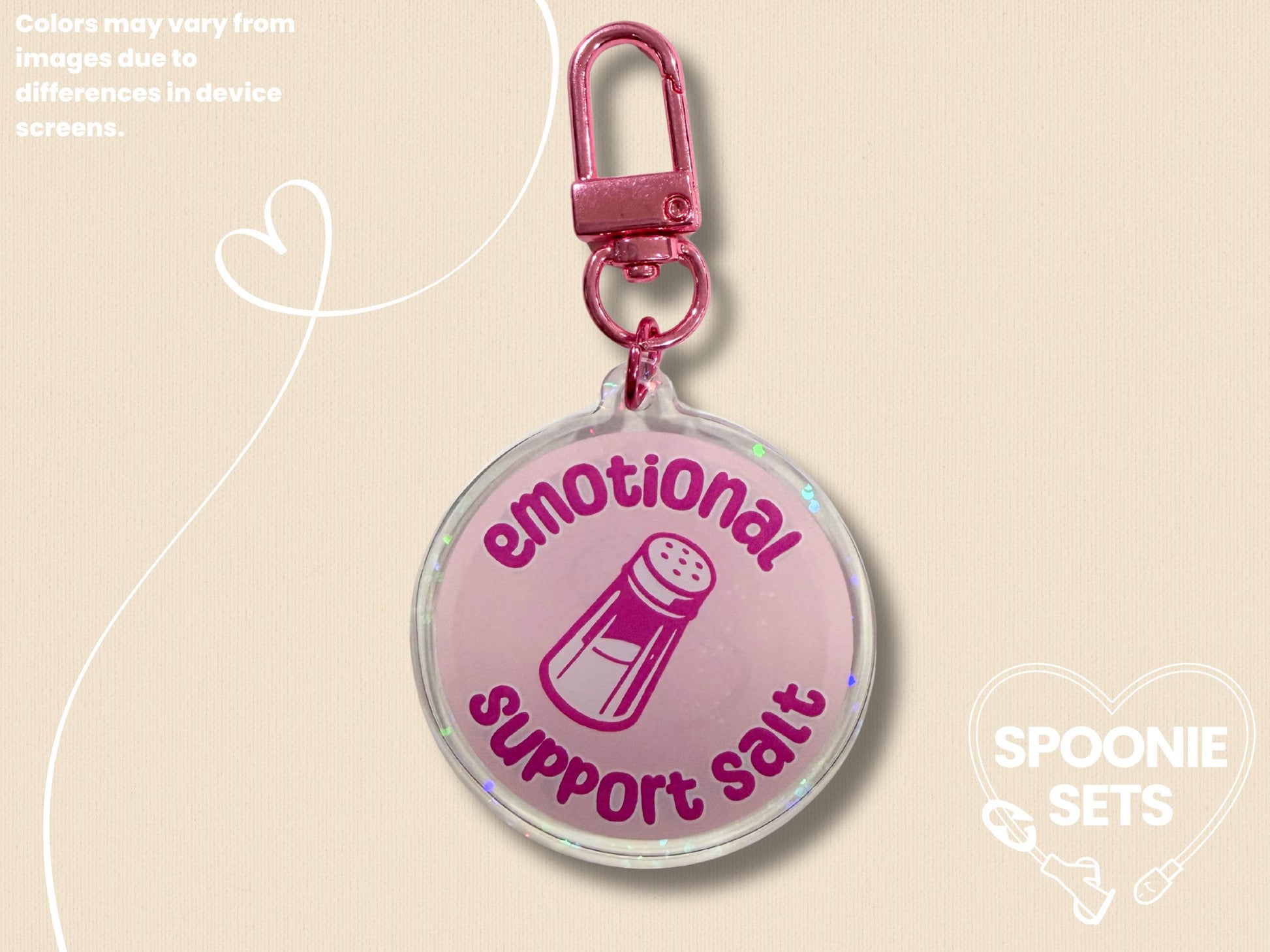 Emotional Support Salt Acrylic Keychain: Holographic POTS Dysautonomia Charm-3-Spoonie Sets