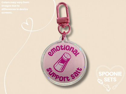 Emotional Support Salt Acrylic Keychain: Holographic POTS Dysautonomia Charm-3-Spoonie Sets