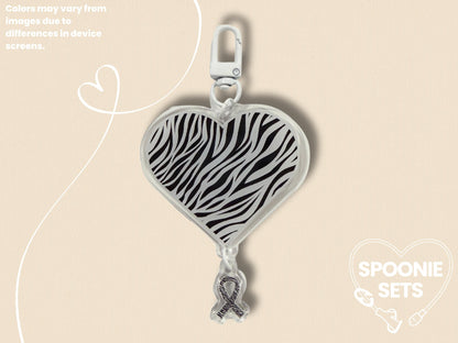 Zebra Print Heart Acrylic Charm Keychain: Rare Disease and EDS Ehlers Danlos Awareness-1-Spoonie Sets