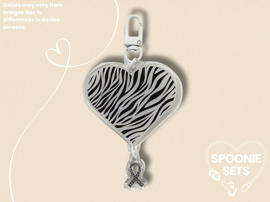 Zebra Print Heart Acrylic Charm Keychain: Rare Disease and EDS Ehlers Danlos Awareness-1-Spoonie Sets