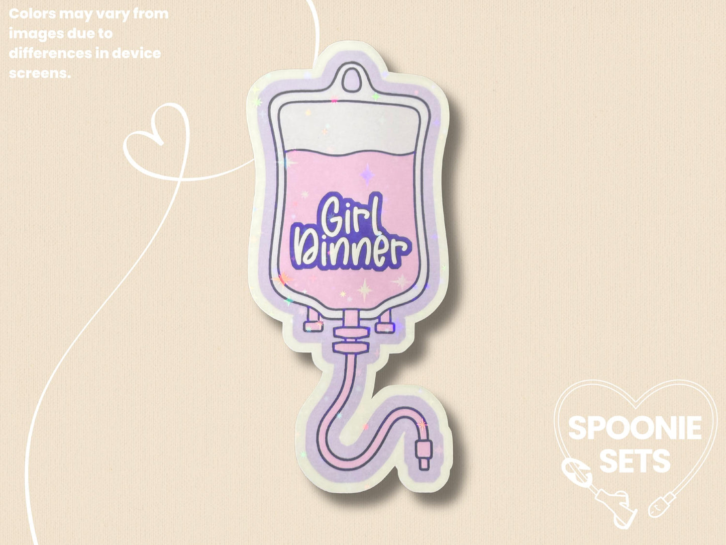 Girl Dinner TPN Bag Sticker: Holo Glitter Parenteral Nutrition Decal-1-Spoonie Sets