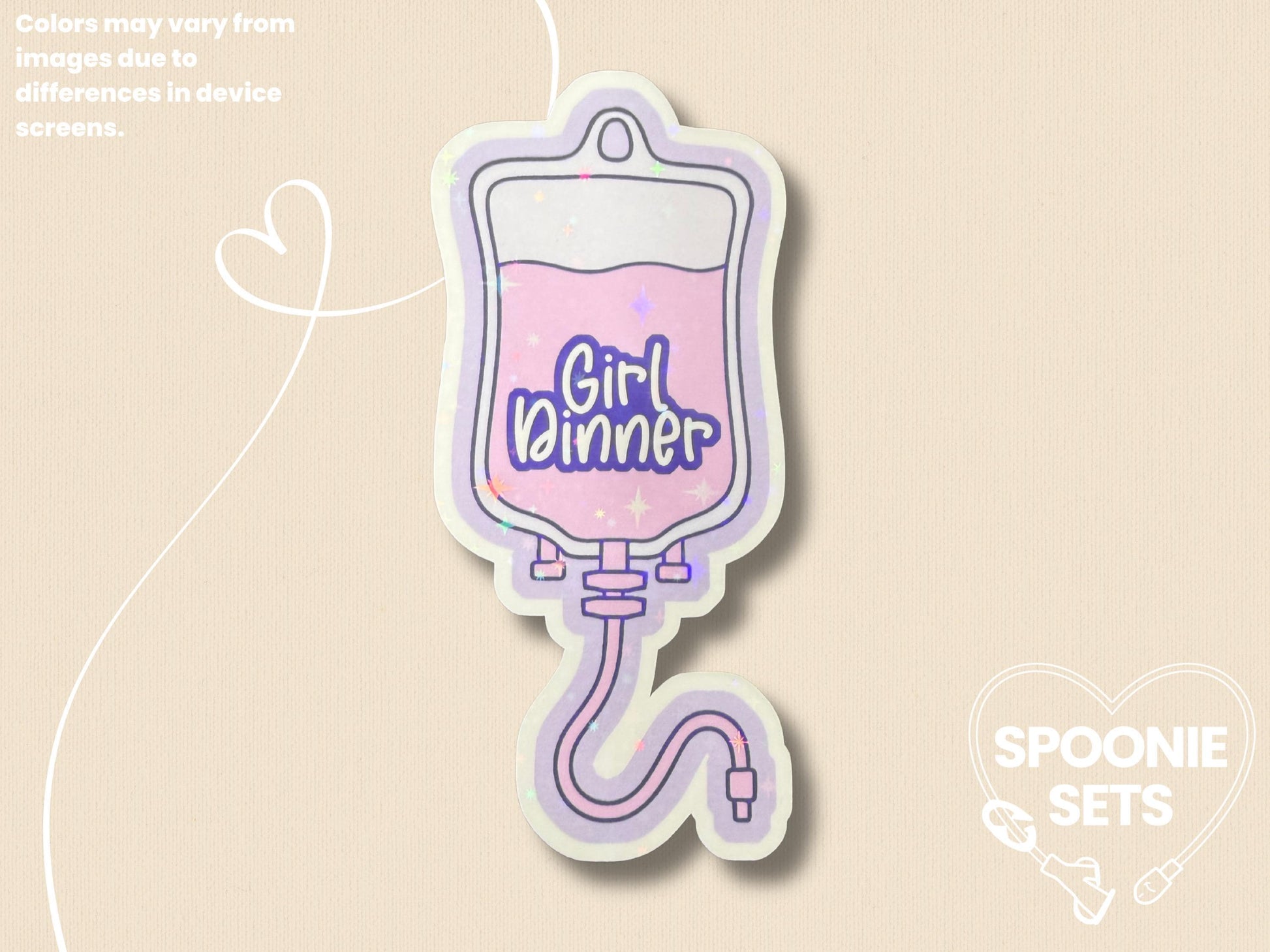 Girl Dinner TPN Bag Sticker: Holo Glitter Parenteral Nutrition Decal-1-Spoonie Sets