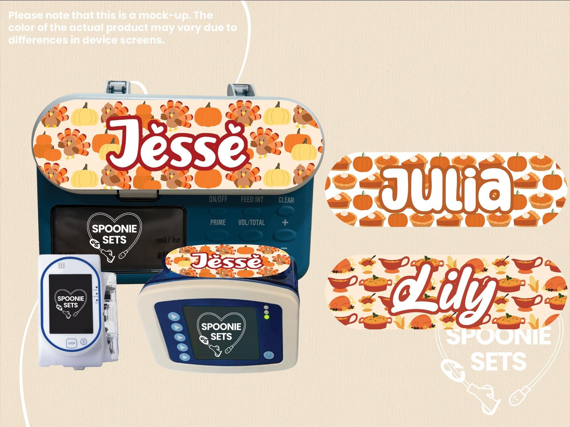 Feeding Tube TPN Pump Sticker: Thanksgiving Collection - Turkeys, Pumpkin Pie, Holiday Dinner