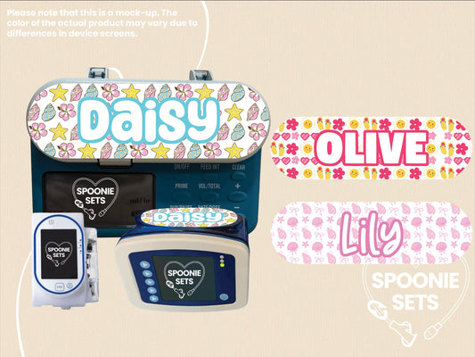 Feeding Tube TPN Pump Sticker: Summer Collection - Floral, Seashells, Flip Flops