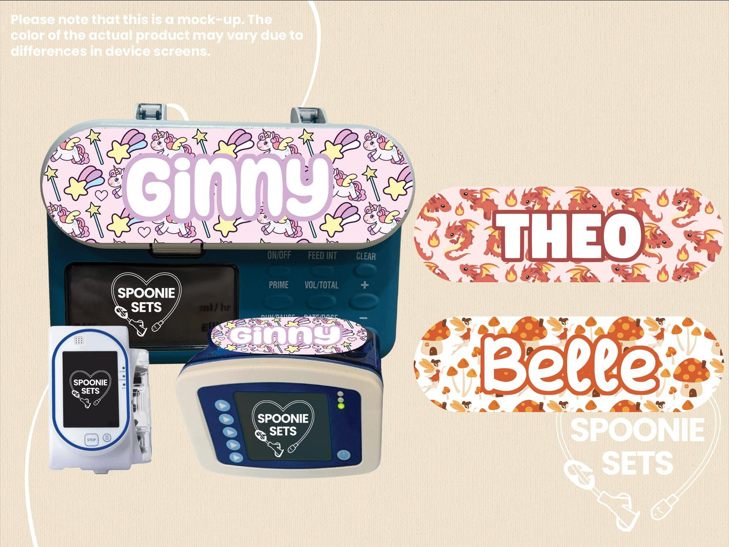 Feeding Tube TPN Pump Sticker: Fantasy Animals (Infinity, Joey, Sapphire)