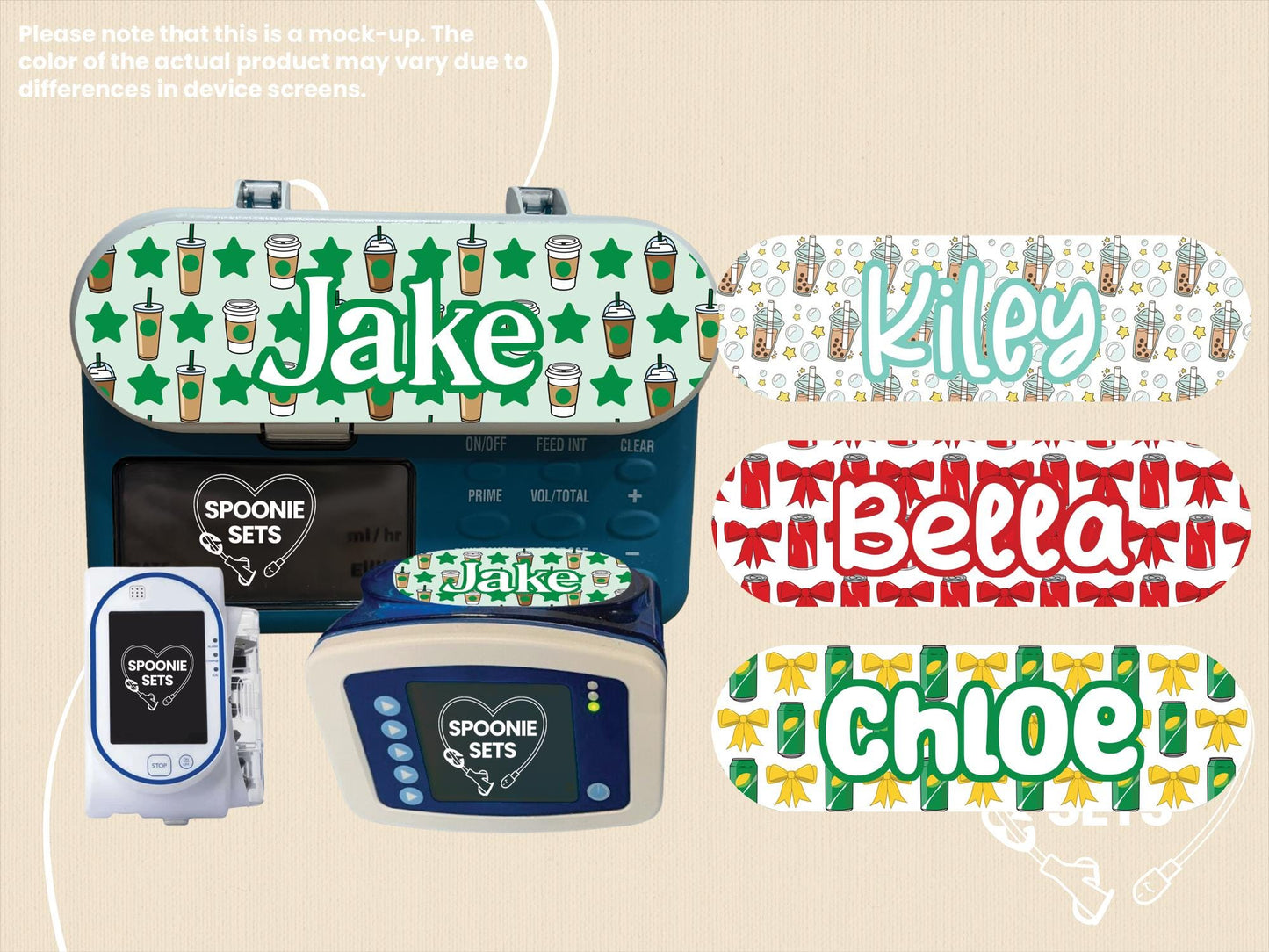 Feeding Tube TPN Pump Sticker: Drinks Collection - Lemon Lime, Boba, Cola, Coffee