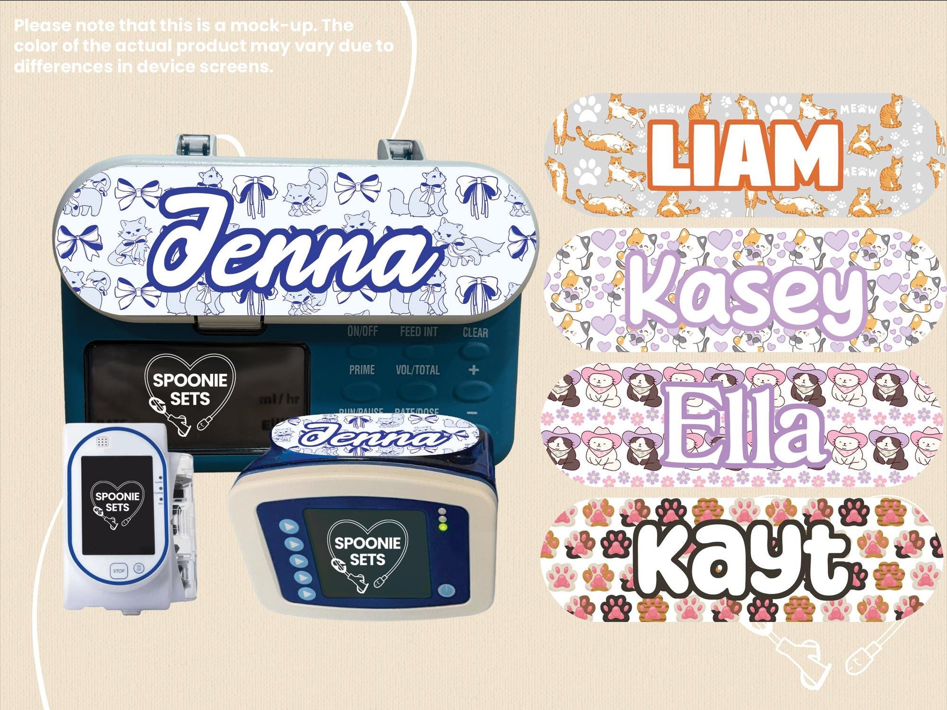 Cat Feeding Tube TPN Pump Sticker: Bows, Cowgirl Kittens, Hearts, Orange, Beans