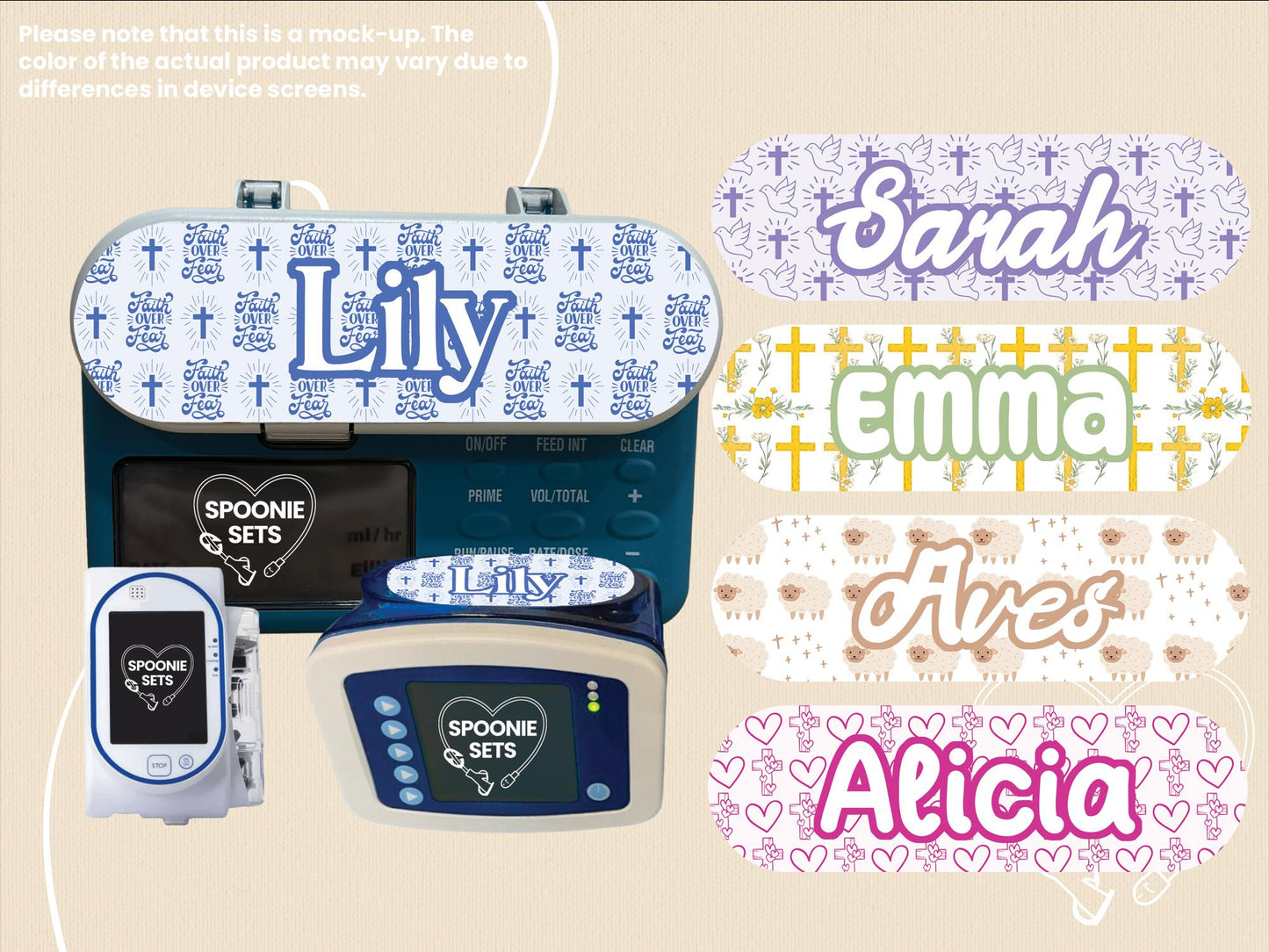 Christian Feeding Tube TPN Pump Sticker: Crosses, Doves, Sheep Design