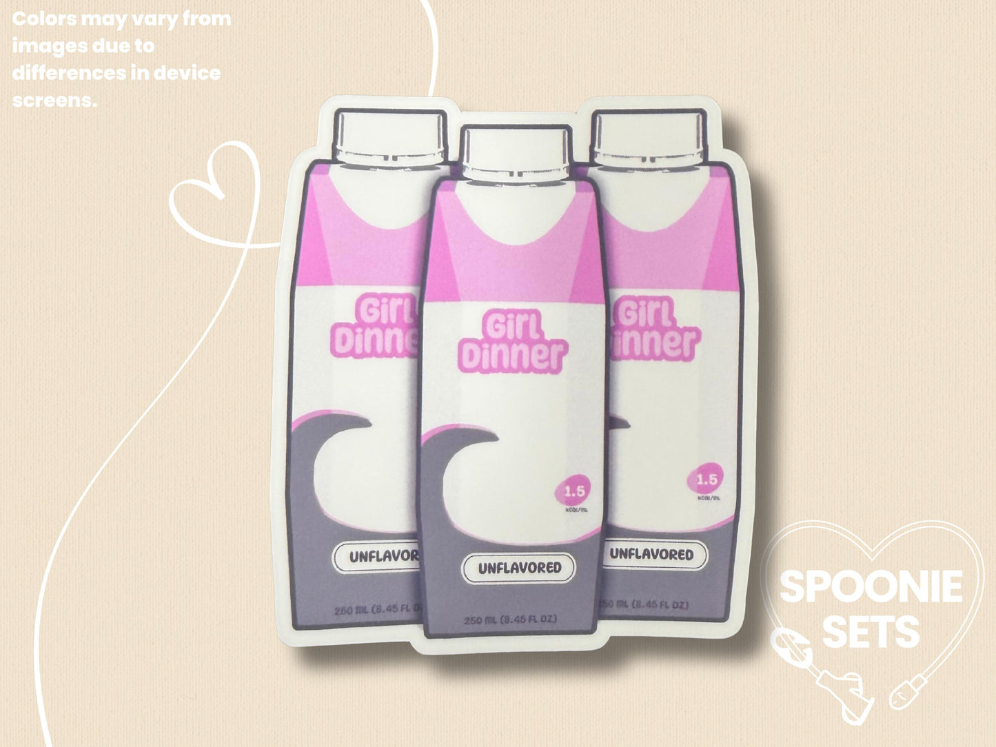 Girl Dinner Formula Bottles Sticker: Holo Glitter Tubie Decal-3-Spoonie Sets