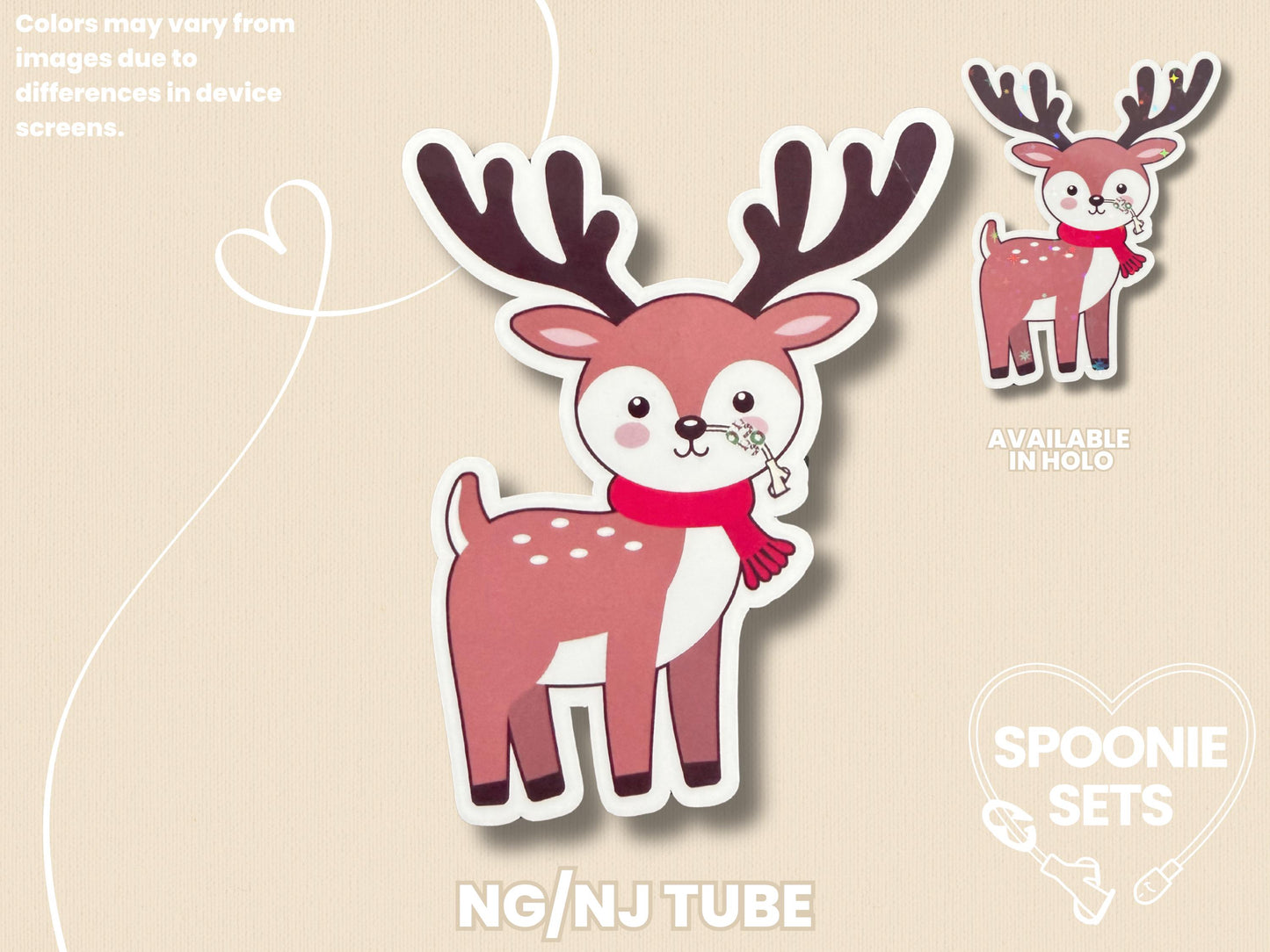 Tubie Festive Reindeer Sticker: Feeding Tube Awareness Christmas Gift-3-STK-GLO-002-008-NG/NJ Tube-Glossy-Spoonie Sets