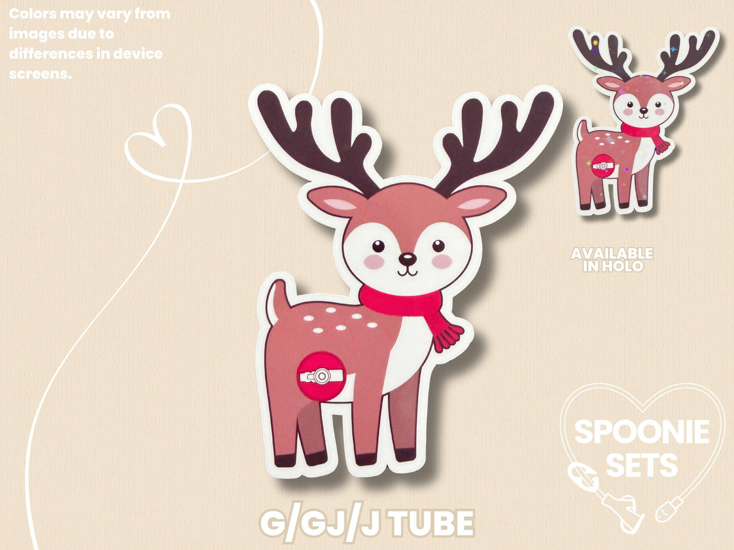 Tubie Festive Reindeer Sticker: Feeding Tube Awareness Christmas Gift-4-STK-GLO-002-010-G/GJ/J Tube-Glossy-Spoonie Sets