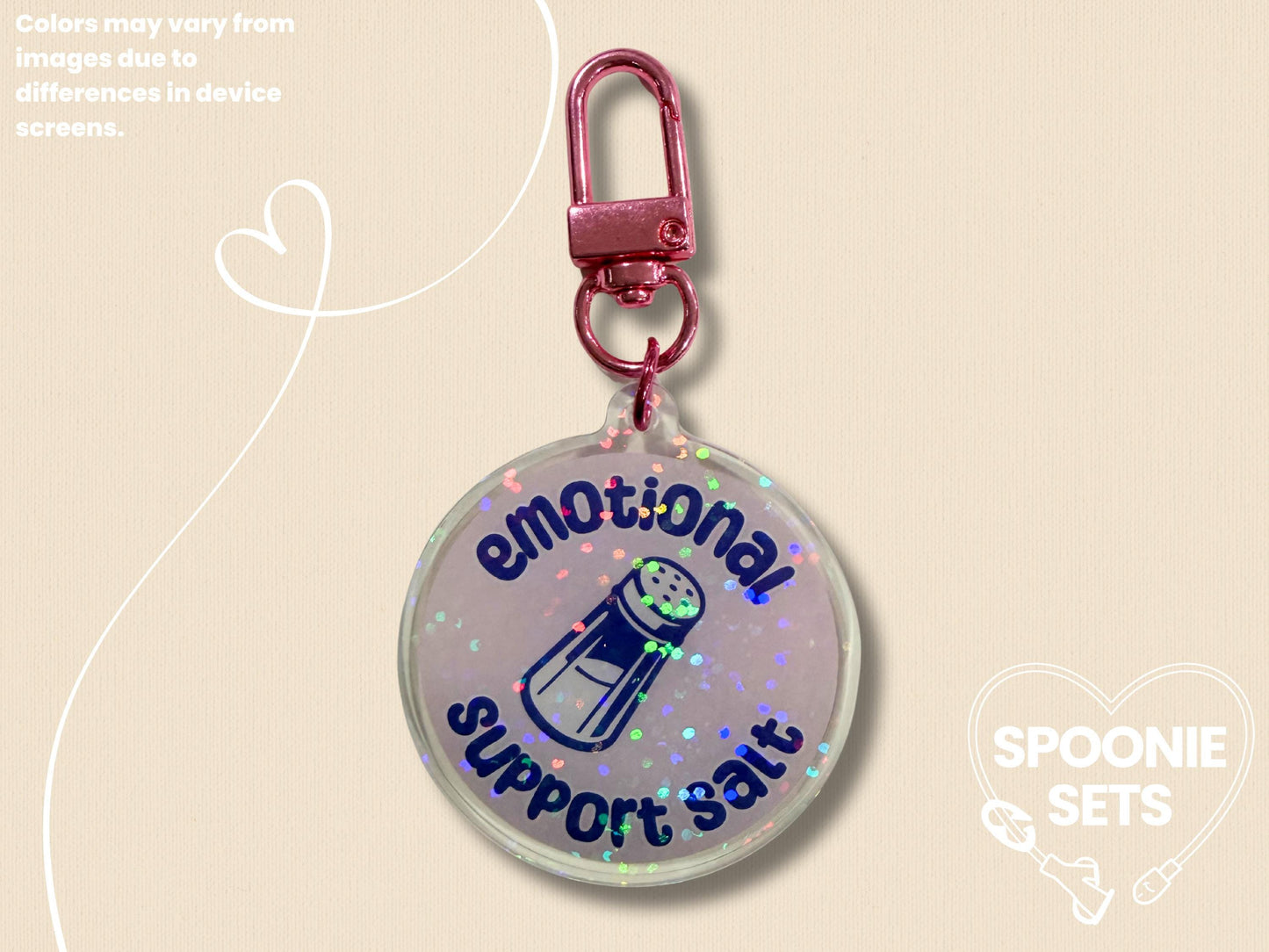 Emotional Support Salt Acrylic Keychain: Holographic POTS Dysautonomia Charm-2-Spoonie Sets