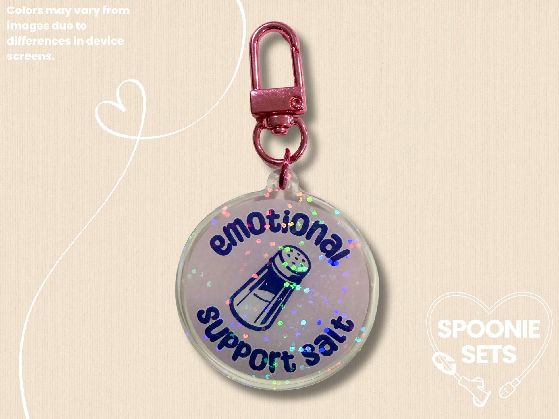 Emotional Support Salt Acrylic Keychain: Holographic POTS Dysautonomia Charm-2-Spoonie Sets
