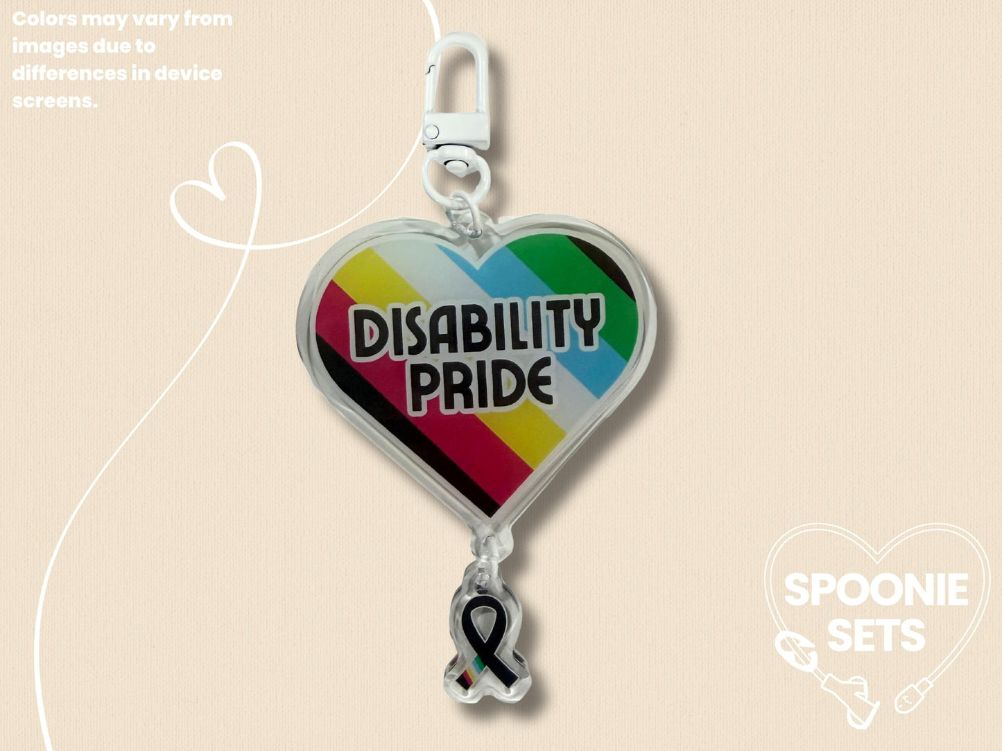 Disability Pride Heart Acrylic Charm Keychain: Awareness Ribbon-1-Spoonie Sets