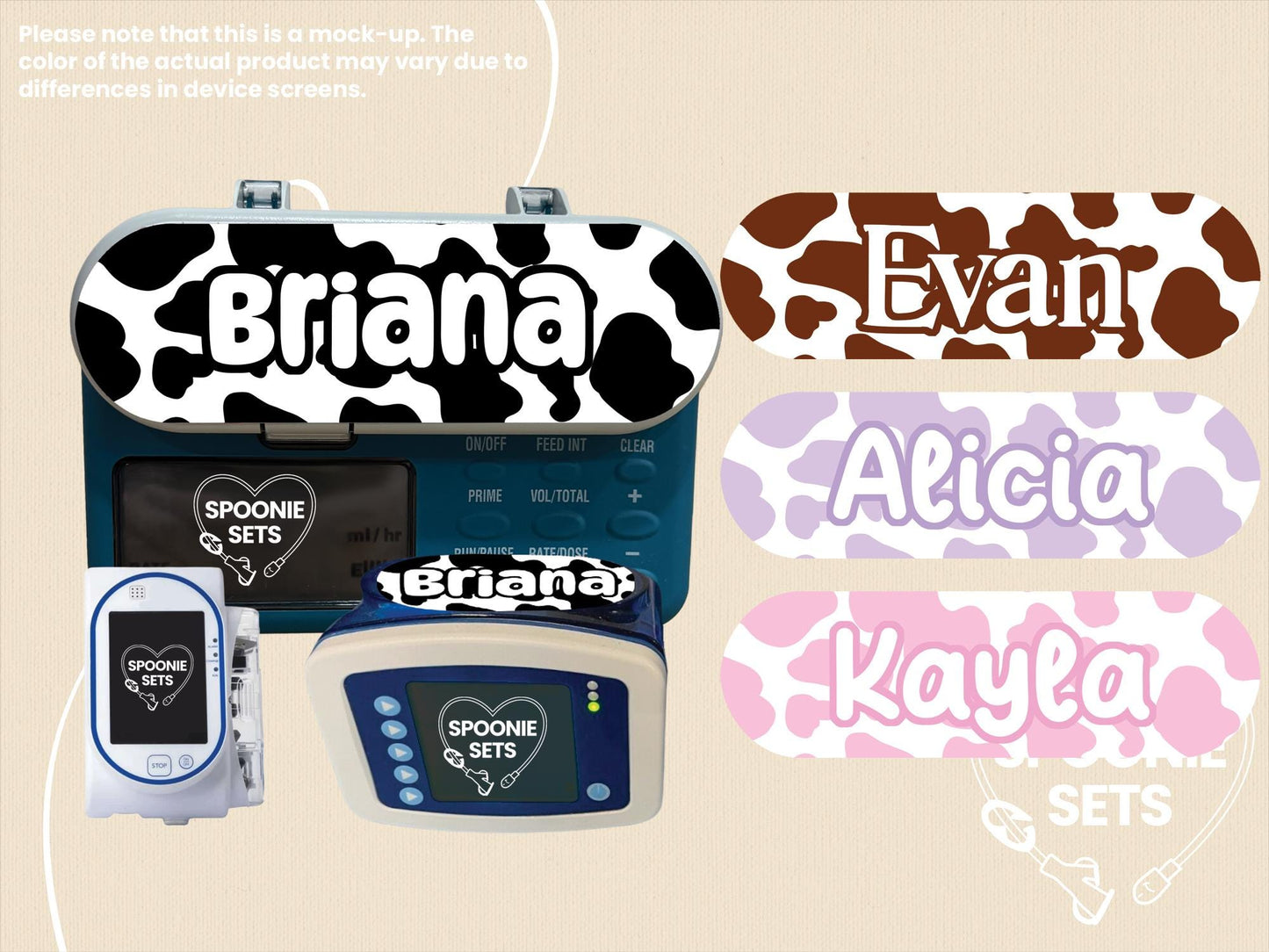 Cow Print Feeding Tube TPN Pump Sticker - Black, Purple, Brown, Pink Animal Print