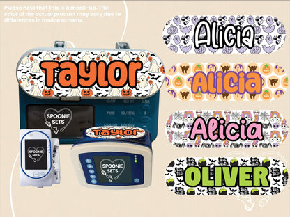 Halloween Feeding Tube TPN Pump Sticker: Pumpkin Ghosts, Skulls, Spiders