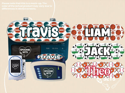 Feeding Tube TPN Pump Sticker: Sports Theme - Soccer, Basketball, Football, Baseball