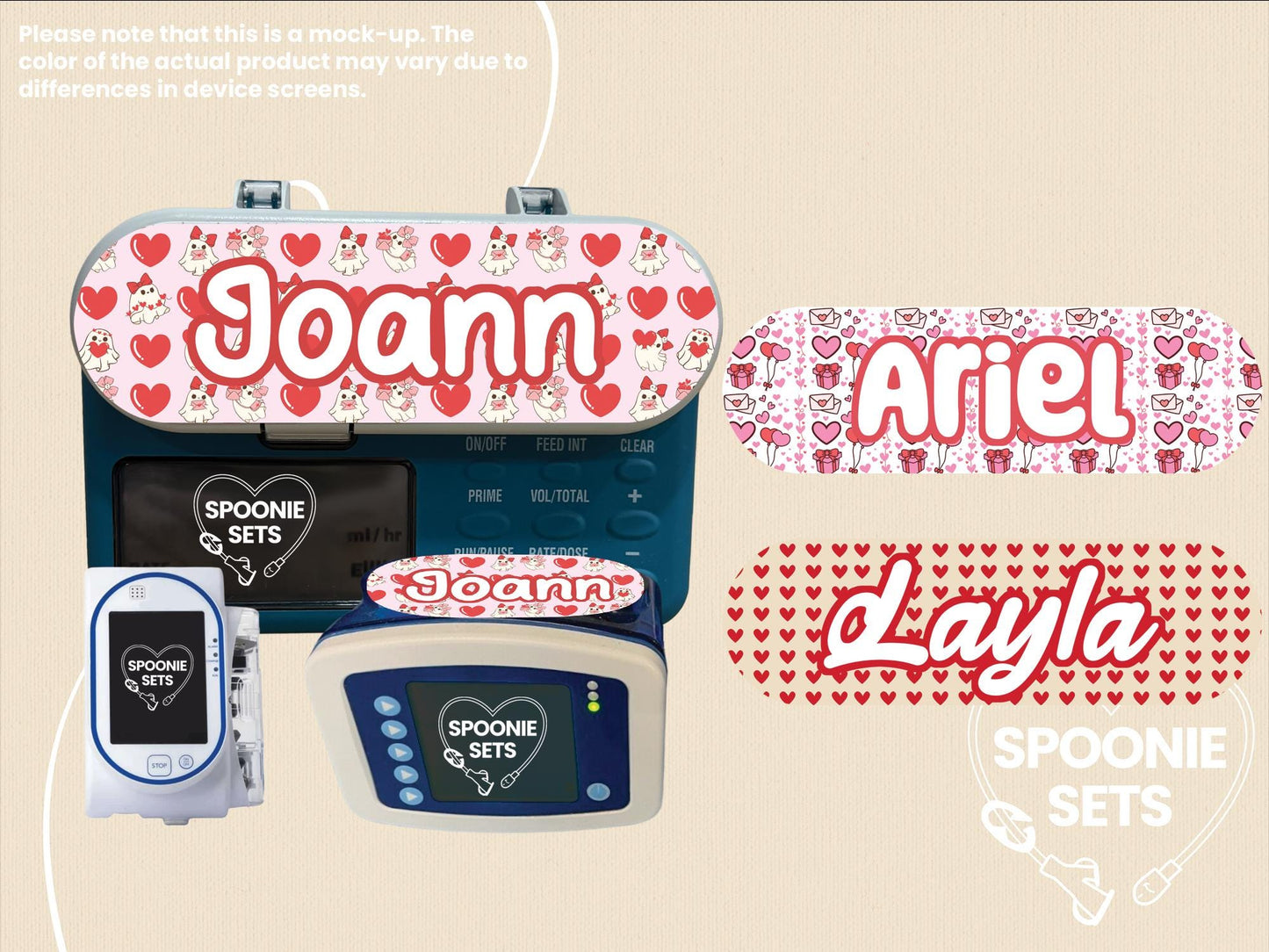 Valentine's Day Feeding Tube TPN Pump Sticker: Cupid Ghosts, Love Letter, Cream Hearts