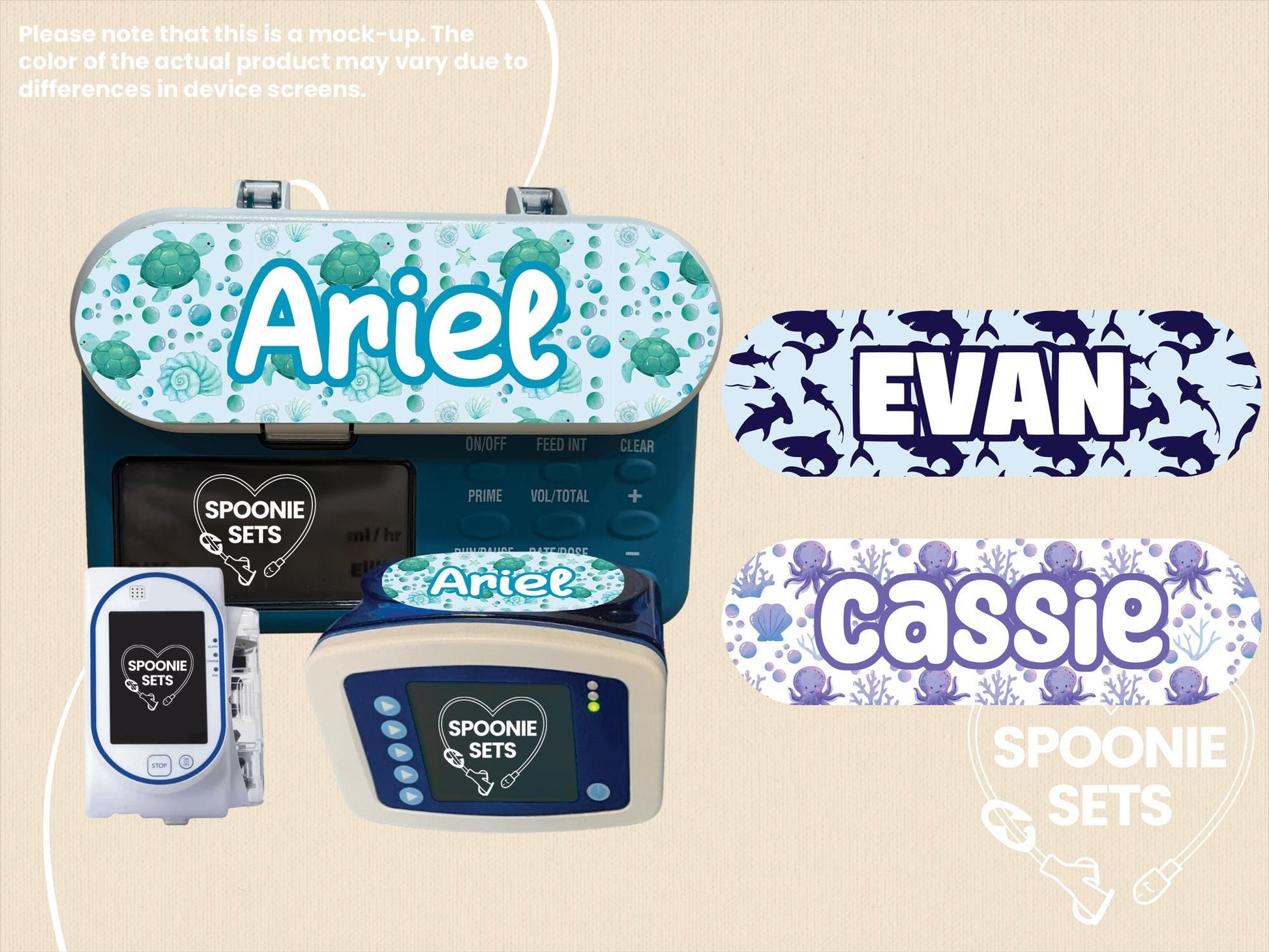 Sea Life Feeding Tube TPN Pump Sticker: Turtles, Octopuses, Sharks