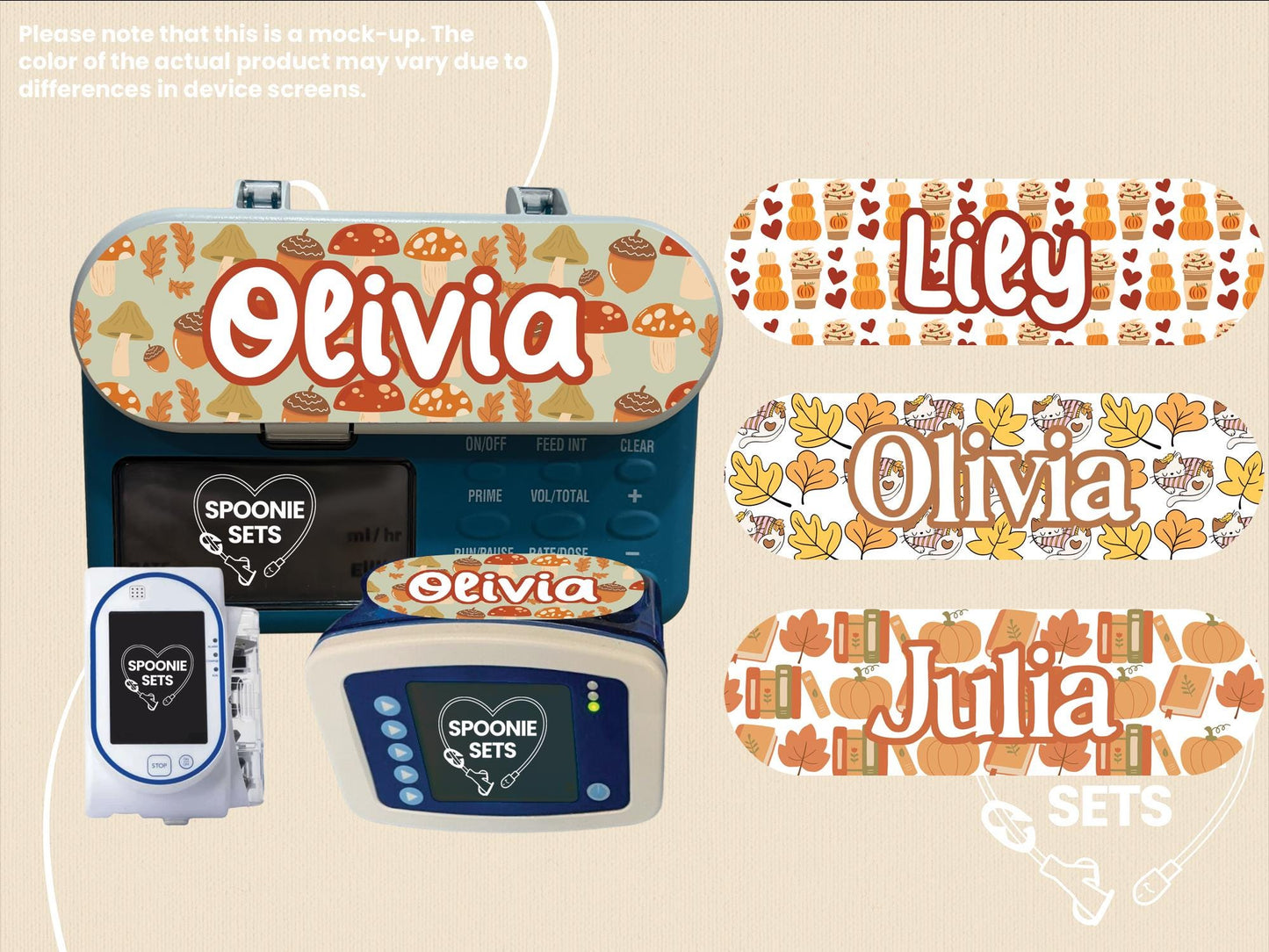 Fall Feeding Tube TPN Pump Sticker: Mushrooms, Pumpkin Spice, Autumn Cat