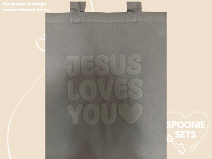 Monochrome Black Tote Bag: Jesus Loves You