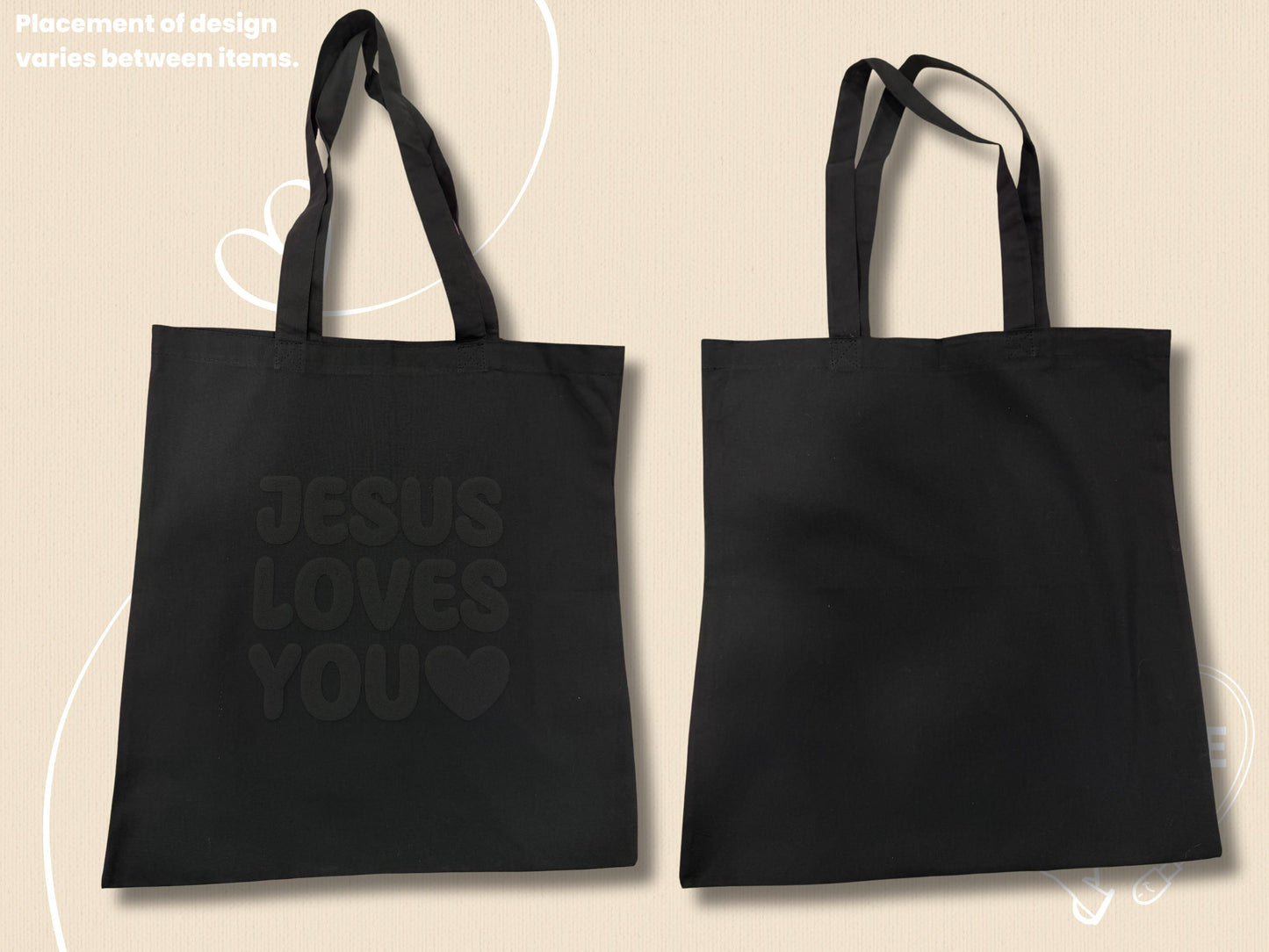 Monochrome Black Tote Bag: Jesus Loves You