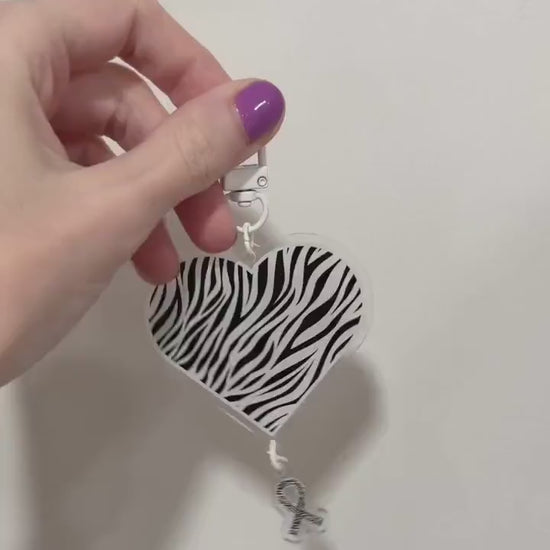 Zebra Print Heart Acrylic Charm Keychain: Rare Disease and EDS Ehlers Danlos Awareness