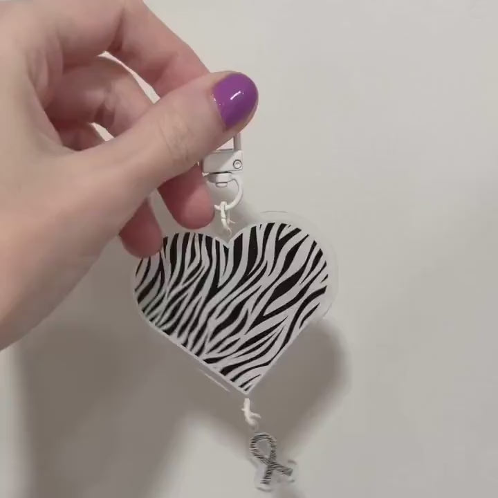 Zebra Print Heart Acrylic Charm Keychain: Rare Disease and EDS Ehlers Danlos Awareness