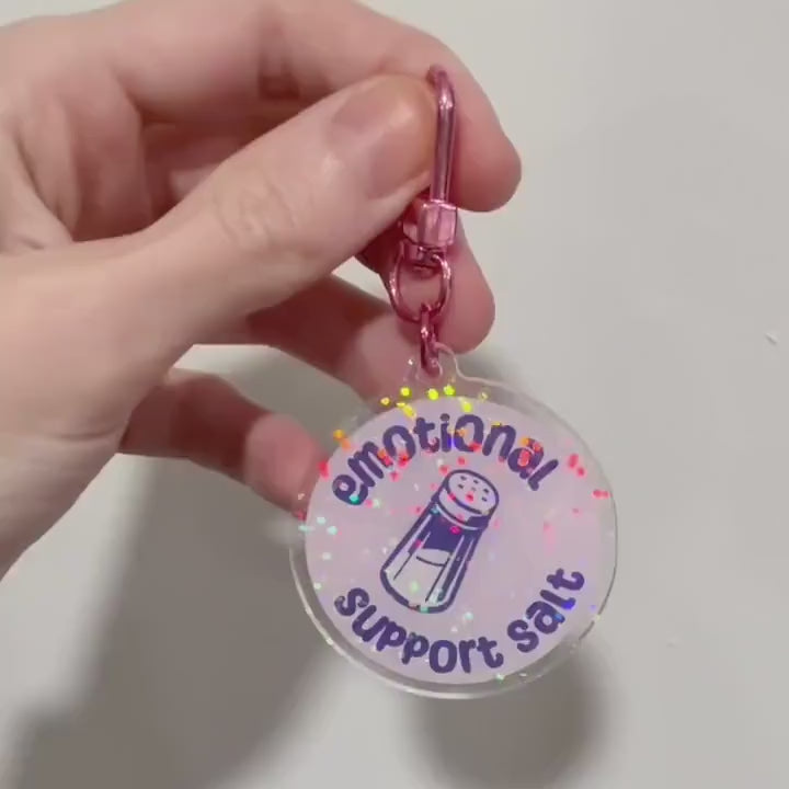 Emotional Support Salt Acrylic Keychain: Holographic POTS Dysautonomia Charm