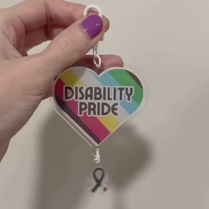 Disability Pride Heart Acrylic Charm Keychain: Awareness Ribbon