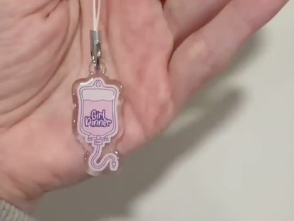 Girl Dinner Acrylic Phone Charm Keychain: TPN Parenteral Infusion Bag
